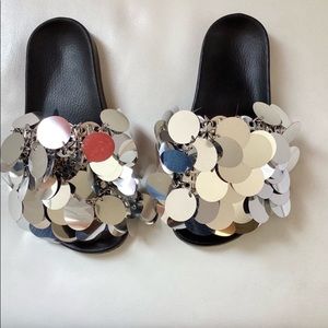 Paco Rabanne Sequins Sparkle Silver Sandals SZ 6